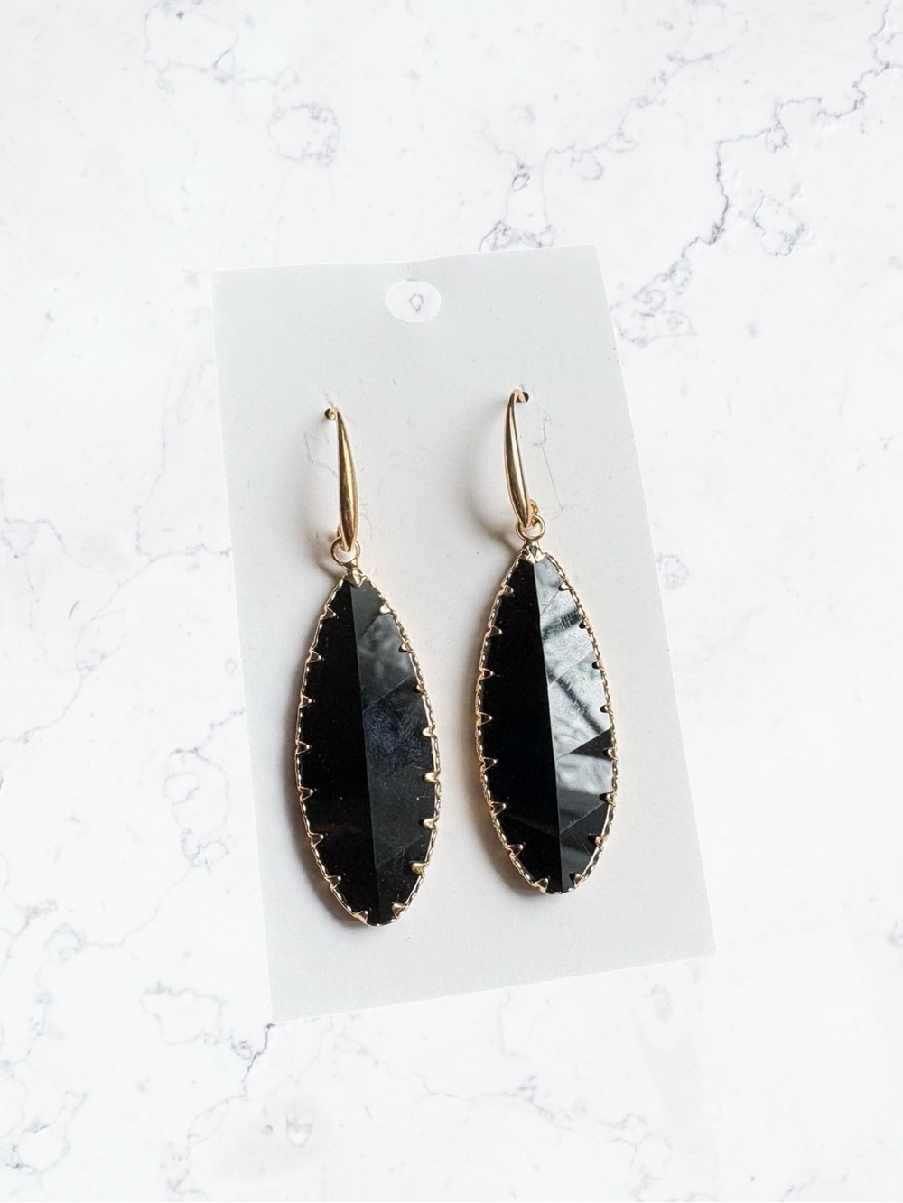 Crystal Gold-Trim Black Faceted Drop Earrings